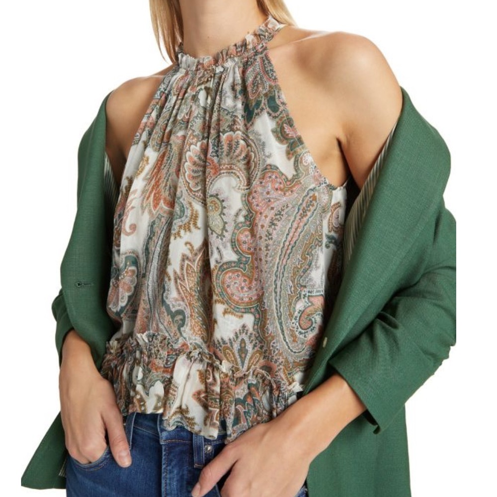 Veronica Beard Paisley Print Silk Halter Top